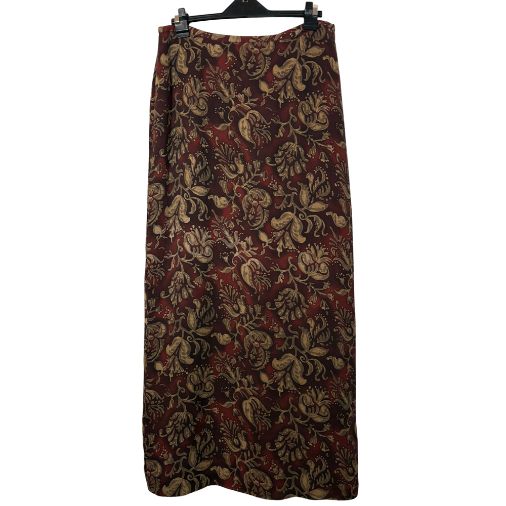 Harold’s Long Silk Skirt Floral Brown Tan Vintage Cottagecore Women 8 Lined